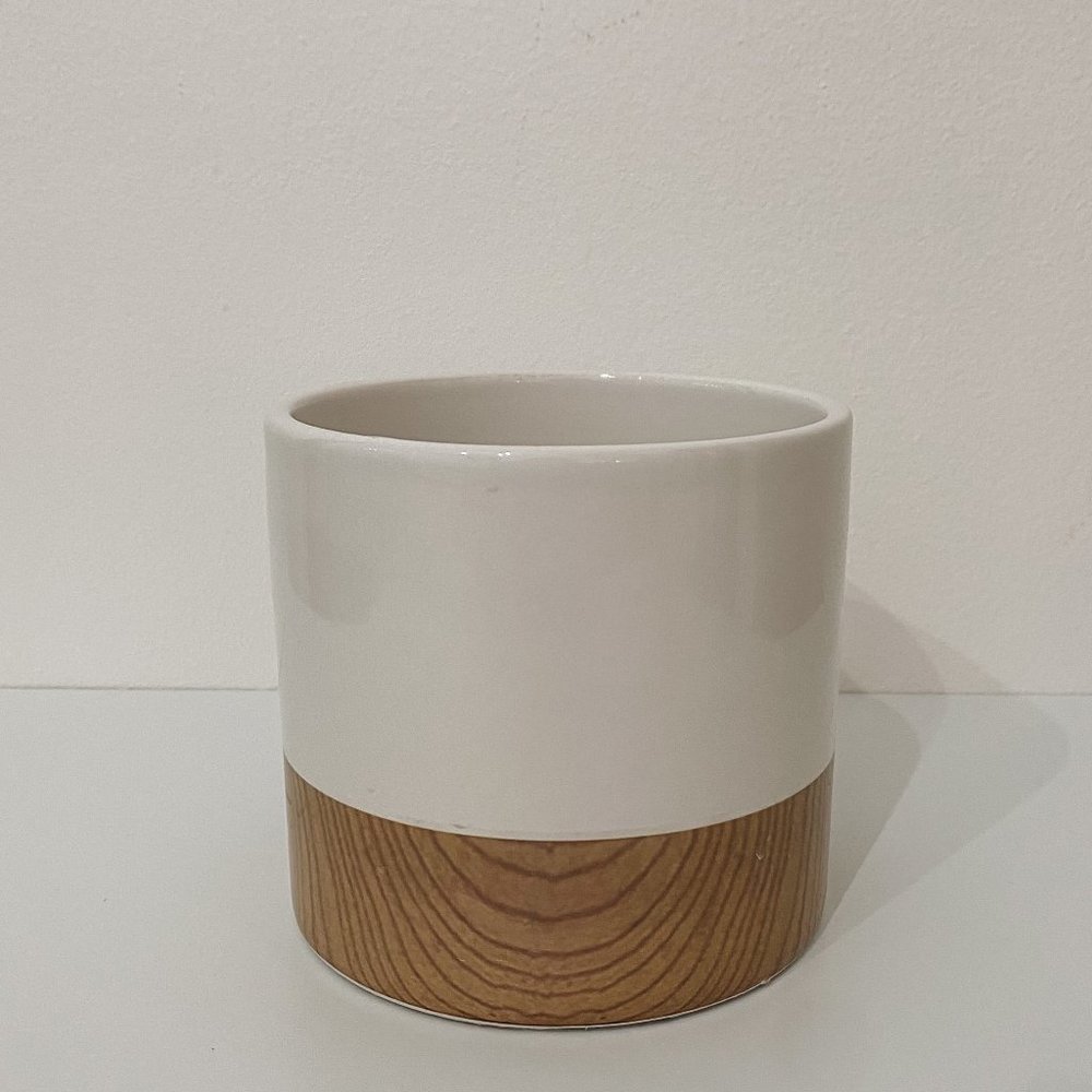 White Faux Bamboo Ceramic Plant Holder Vase Pot